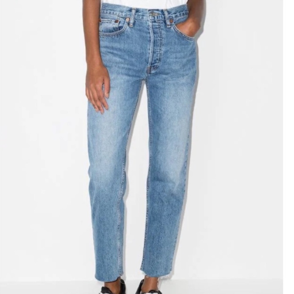 RE/DONE High Rise Stove Pipe Classic Blue Denim Jeans in Size 26